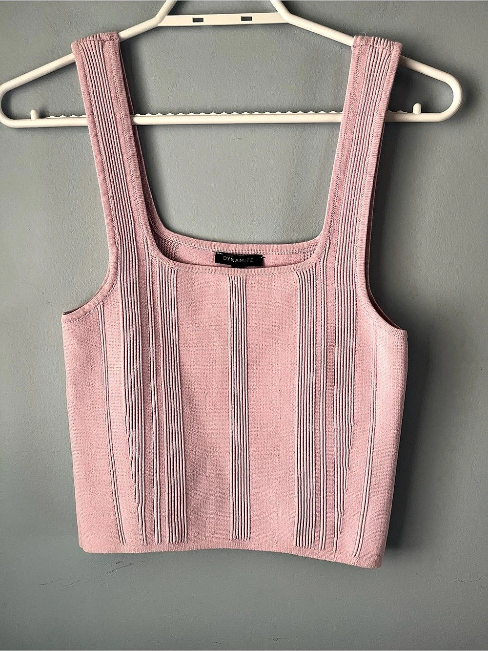 Dynamite Square Neck Ribbed Cropped Tank Top Pink Lavender Size S